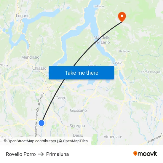 Rovello Porro to Primaluna map