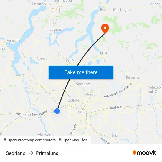 Sedriano to Primaluna map
