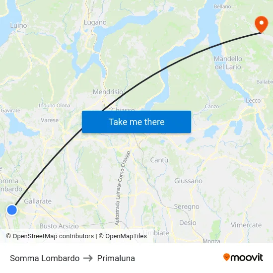 Somma Lombardo to Primaluna map