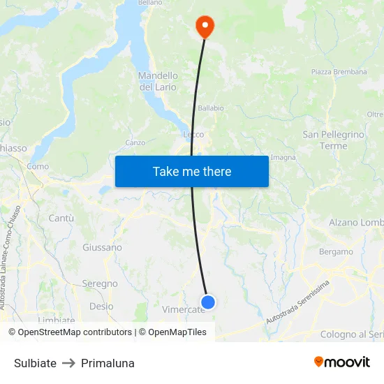 Sulbiate to Primaluna map