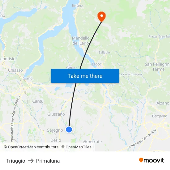 Triuggio to Primaluna map