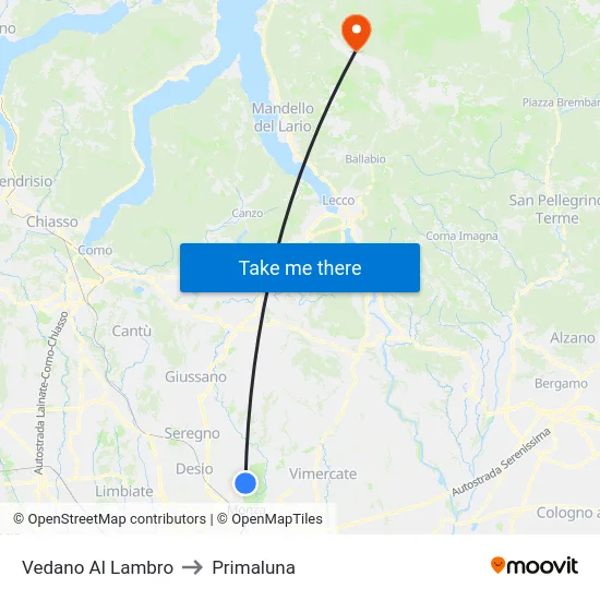 Vedano Al Lambro to Primaluna map