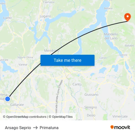 Arsago Seprio to Primaluna map