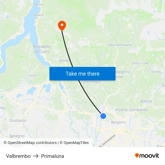 Valbrembo to Primaluna map