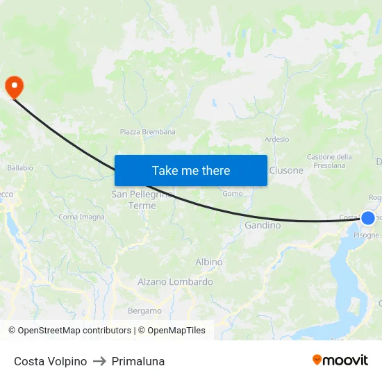 Costa Volpino to Primaluna map