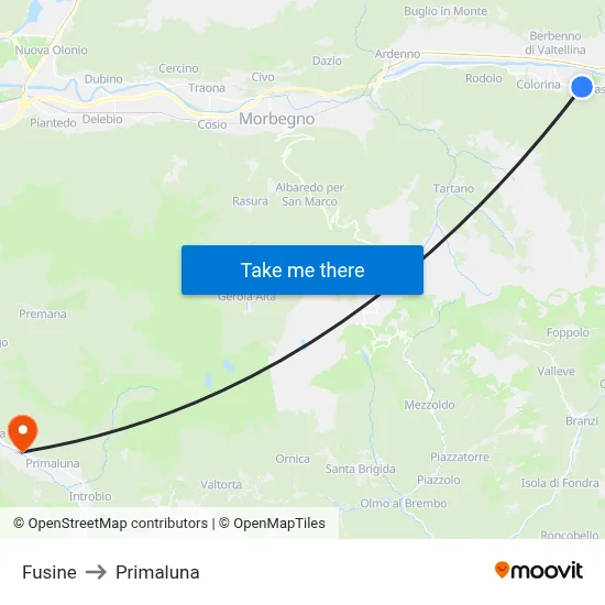 Fusine to Primaluna map