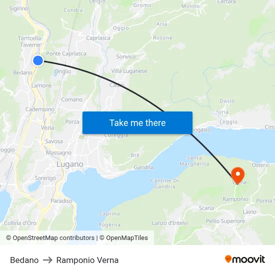 Bedano to Ramponio Verna map