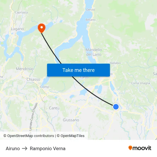 Airuno to Ramponio Verna map