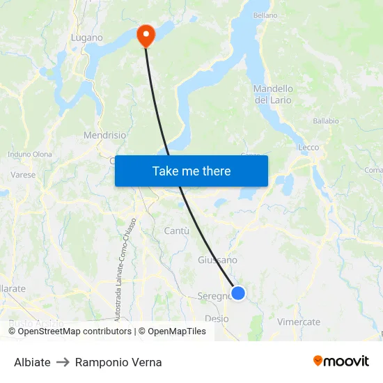 Albiate to Ramponio Verna map