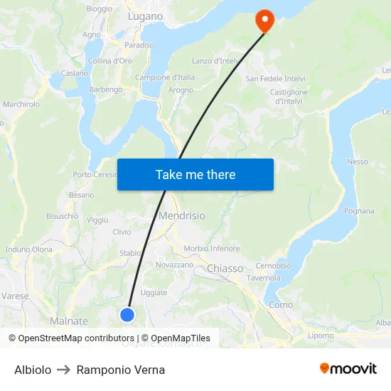 Albiolo to Ramponio Verna map