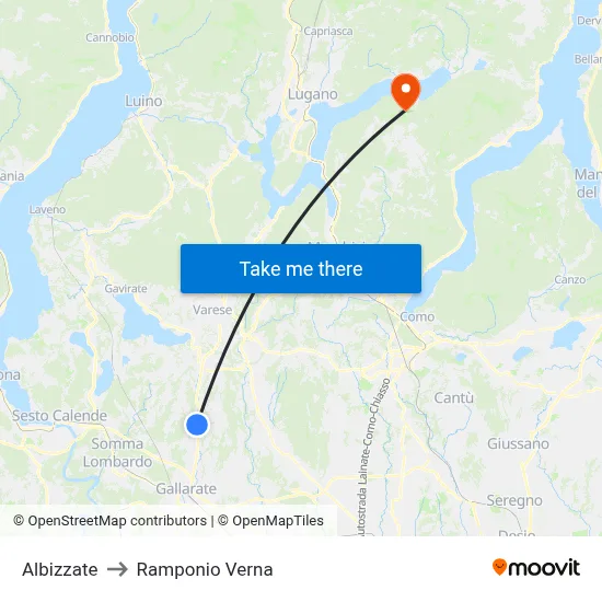 Albizzate to Ramponio Verna map