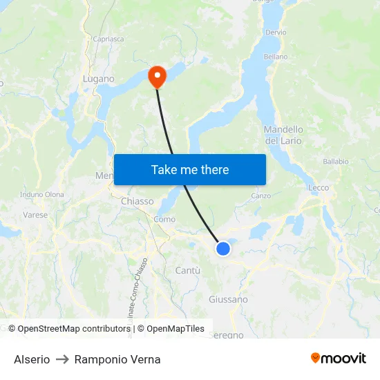 Alserio to Ramponio Verna map