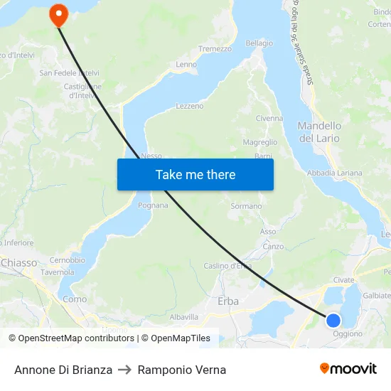 Annone Di Brianza to Ramponio Verna map