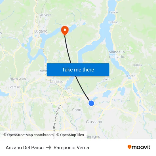 Anzano Del Parco to Ramponio Verna map