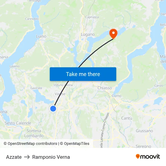 Azzate to Ramponio Verna map