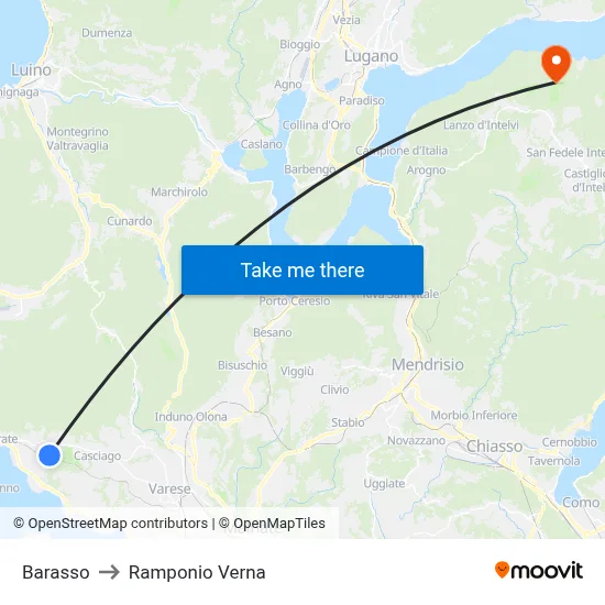 Barasso to Ramponio Verna map