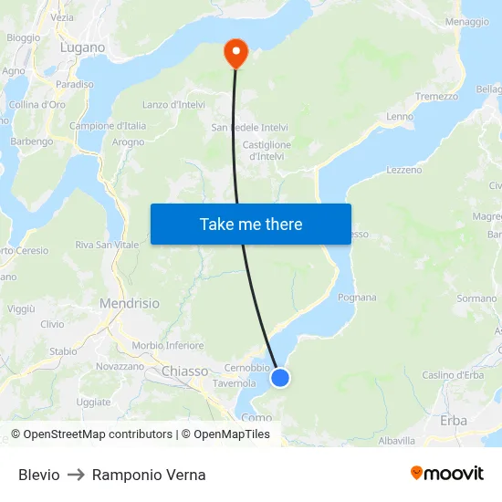 Blevio to Ramponio Verna map