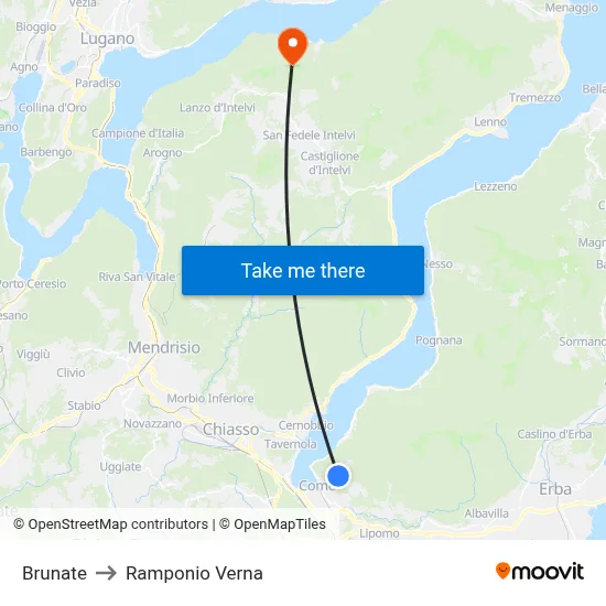 Brunate to Ramponio Verna map