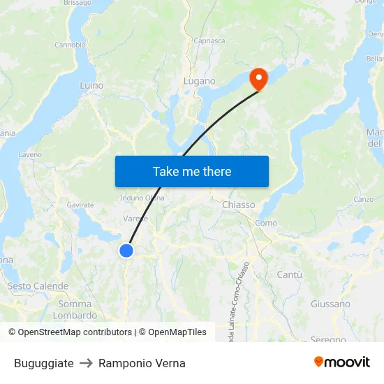 Buguggiate to Ramponio Verna map