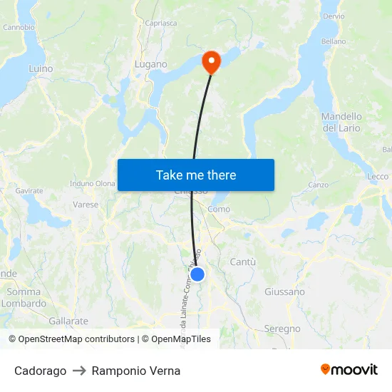 Cadorago to Ramponio Verna map