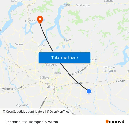 Capralba to Ramponio Verna map