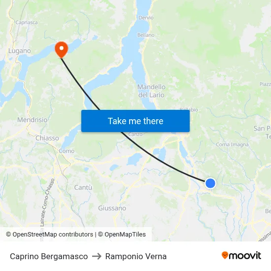 Caprino Bergamasco to Ramponio Verna map