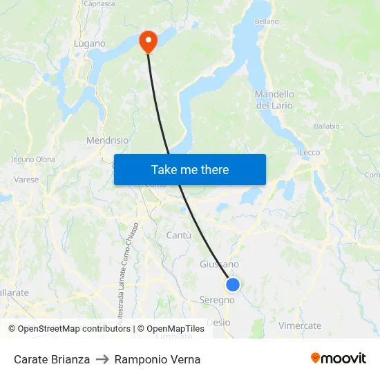 Carate Brianza to Ramponio Verna map