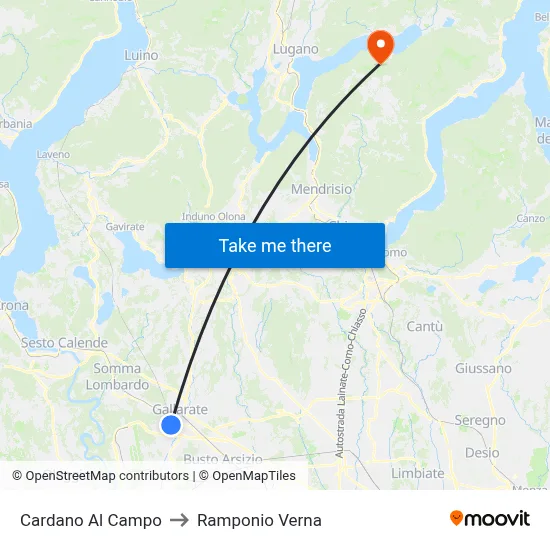 Cardano Al Campo to Ramponio Verna map