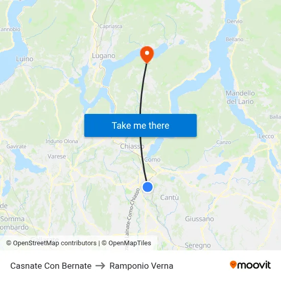 Casnate Con Bernate to Ramponio Verna map