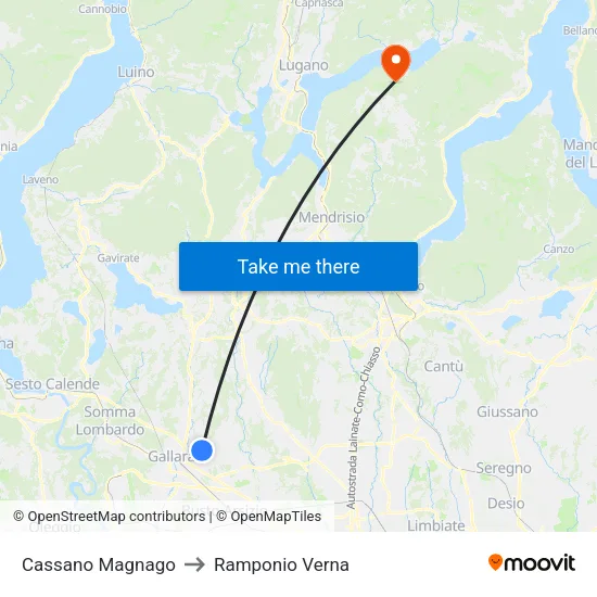 Cassano Magnago to Ramponio Verna map