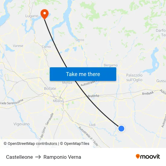 Castelleone to Ramponio Verna map