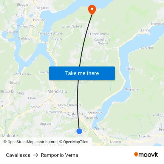 Cavallasca to Ramponio Verna map