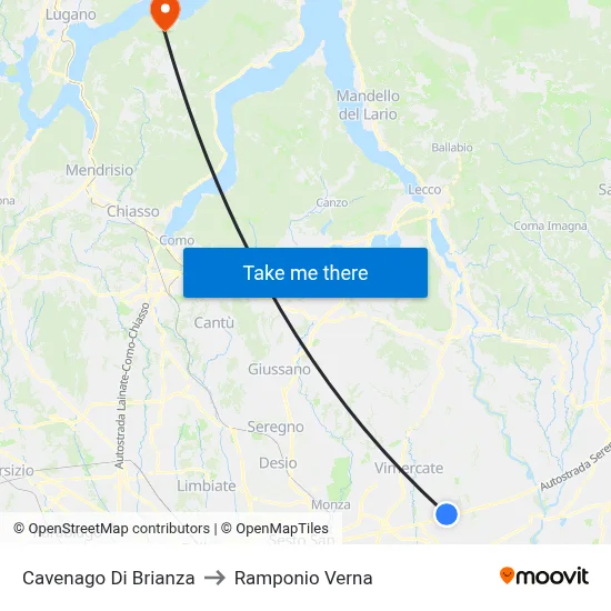 Cavenago di Brianza to Ramponio Verna map