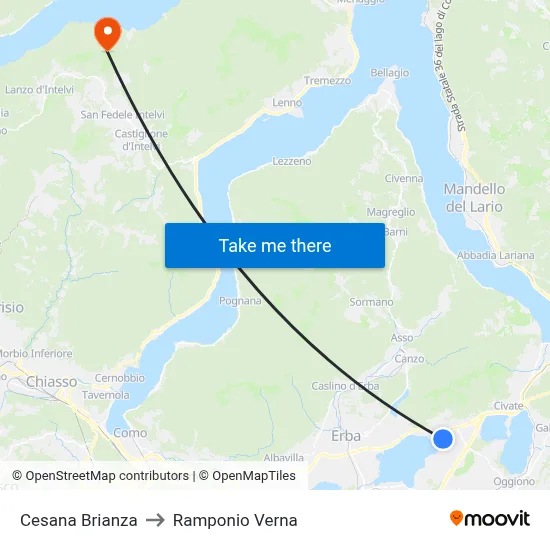 Cesana Brianza to Ramponio Verna map