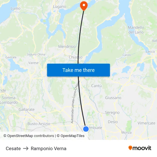 Cesate to Ramponio Verna map