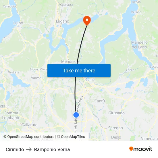 Cirimido to Ramponio Verna map