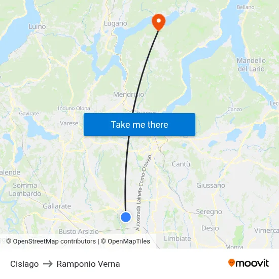 Cislago to Ramponio Verna map