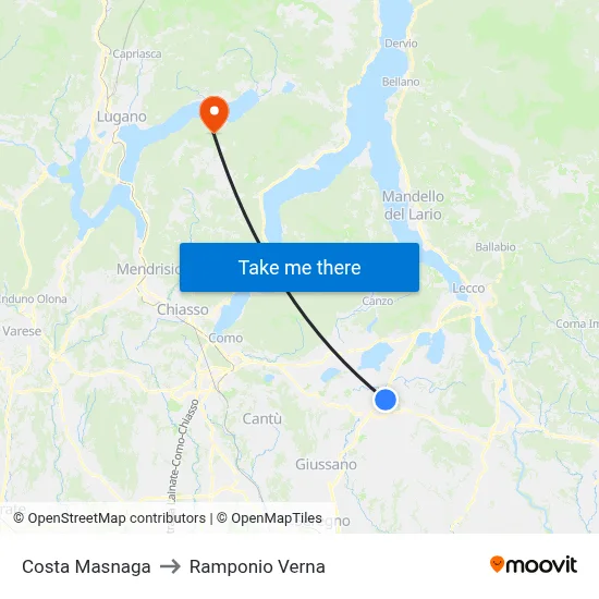 Costa Masnaga to Ramponio Verna map