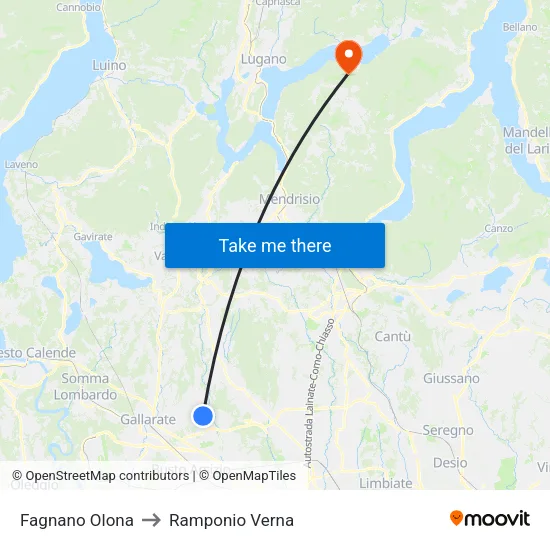 Fagnano Olona to Ramponio Verna map
