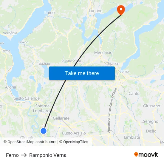 Ferno to Ramponio Verna map