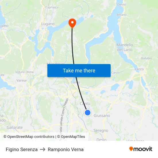 Figino Serenza to Ramponio Verna map