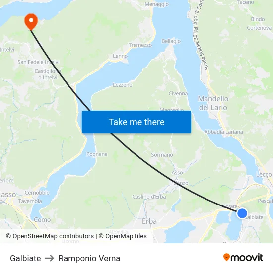 Galbiate to Ramponio Verna map