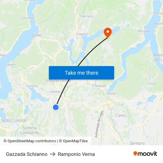 Gazzada Schianno to Ramponio Verna map