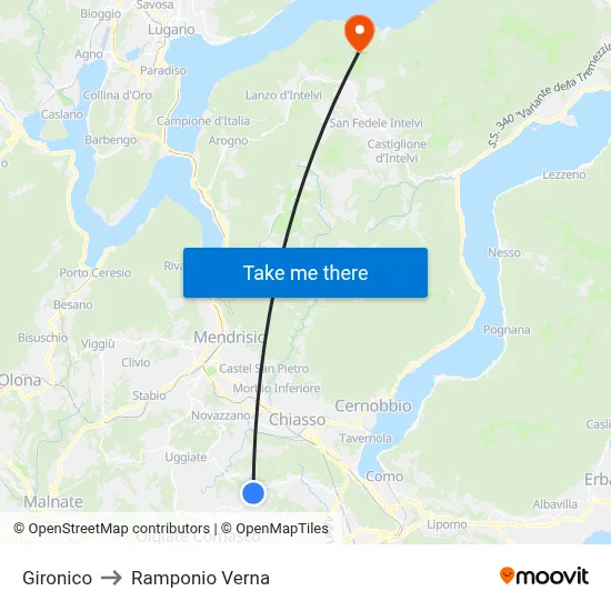 Gironico to Ramponio Verna map