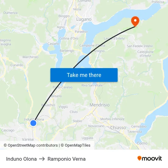 Induno Olona to Ramponio Verna map