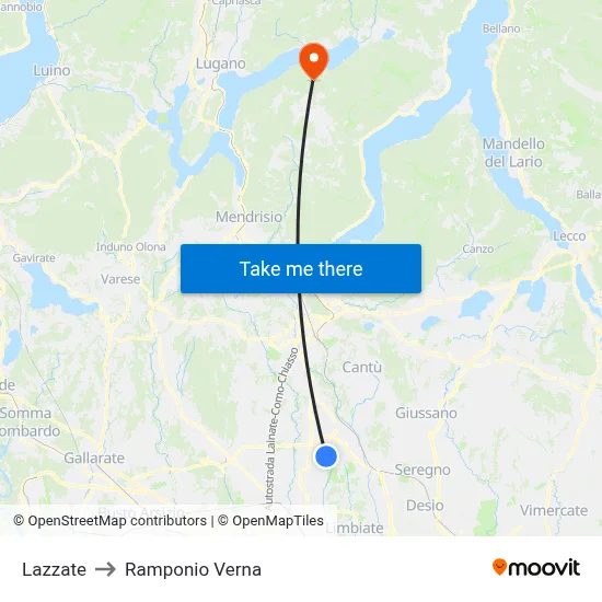 Lazzate to Ramponio Verna map
