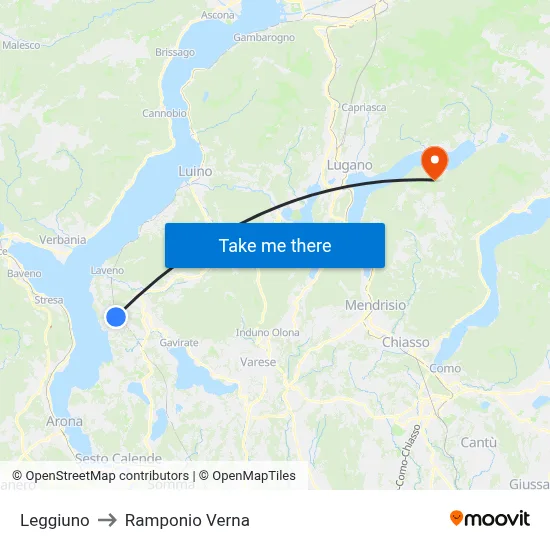 Leggiuno to Ramponio Verna map