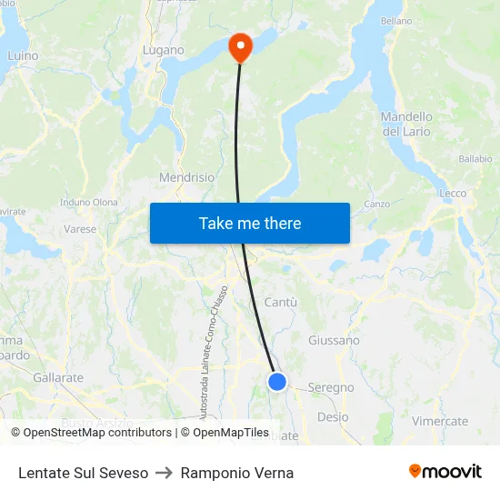 Lentate Sul Seveso to Ramponio Verna map