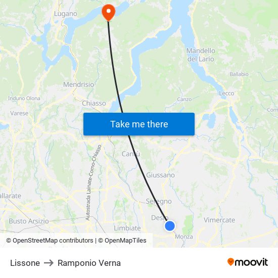 Lissone to Ramponio Verna map