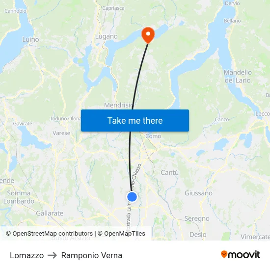Lomazzo to Ramponio Verna map
